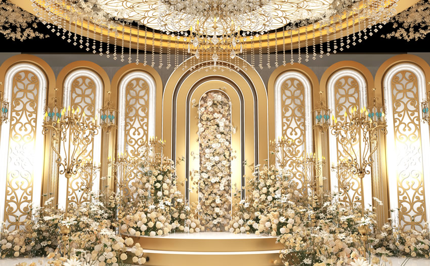 木里香槟色调婚礼堂效果展示